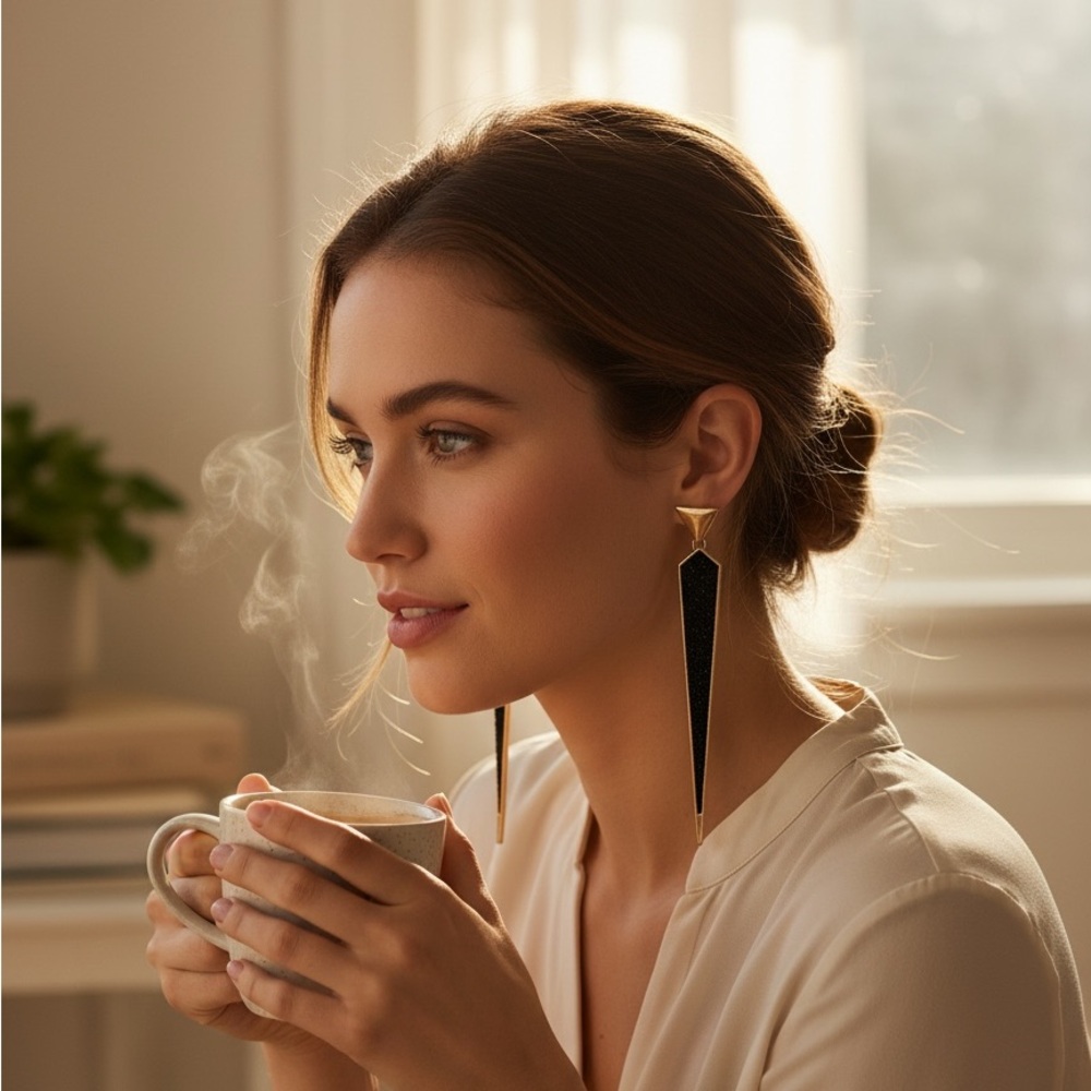 NWT Long Black and Gold Statement Dangle Earrings